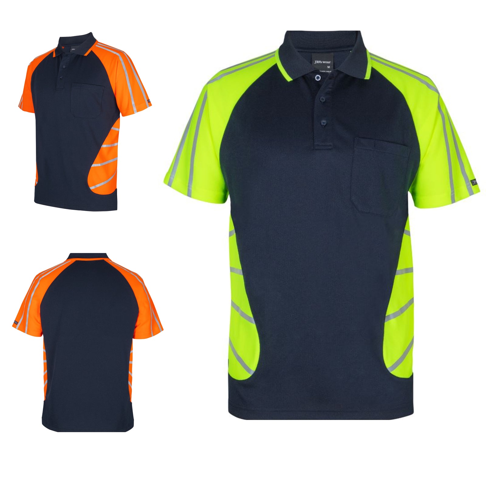6HSSR Navy Base Polo with Hi Vis Contrast Panels