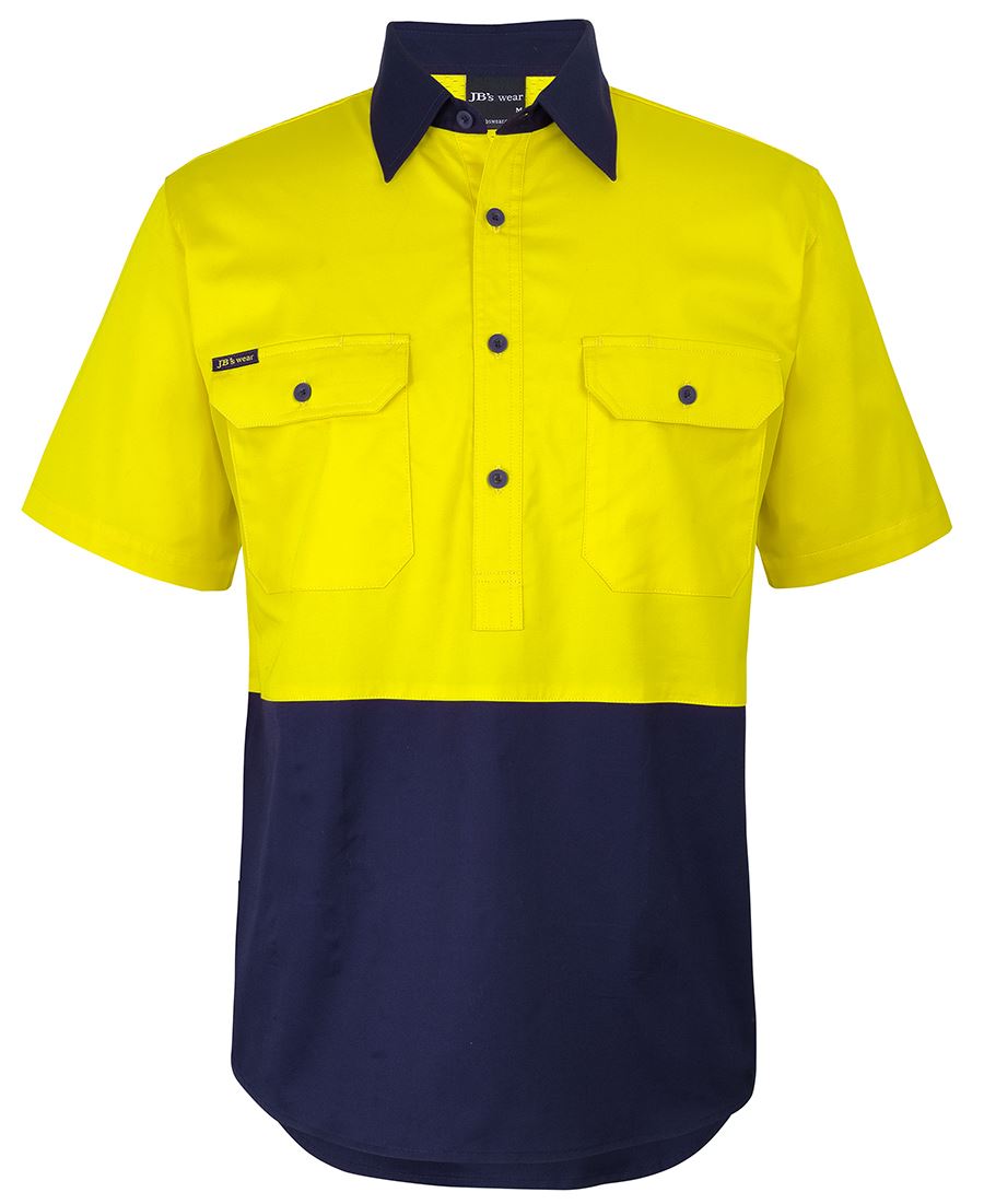 6HVCW JB'S HI VIS CLOSE FRONT S/S 150G WORK SHIRT