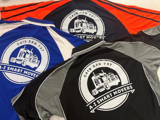 Custom branded workwear design for moving business uniforms with printed logo