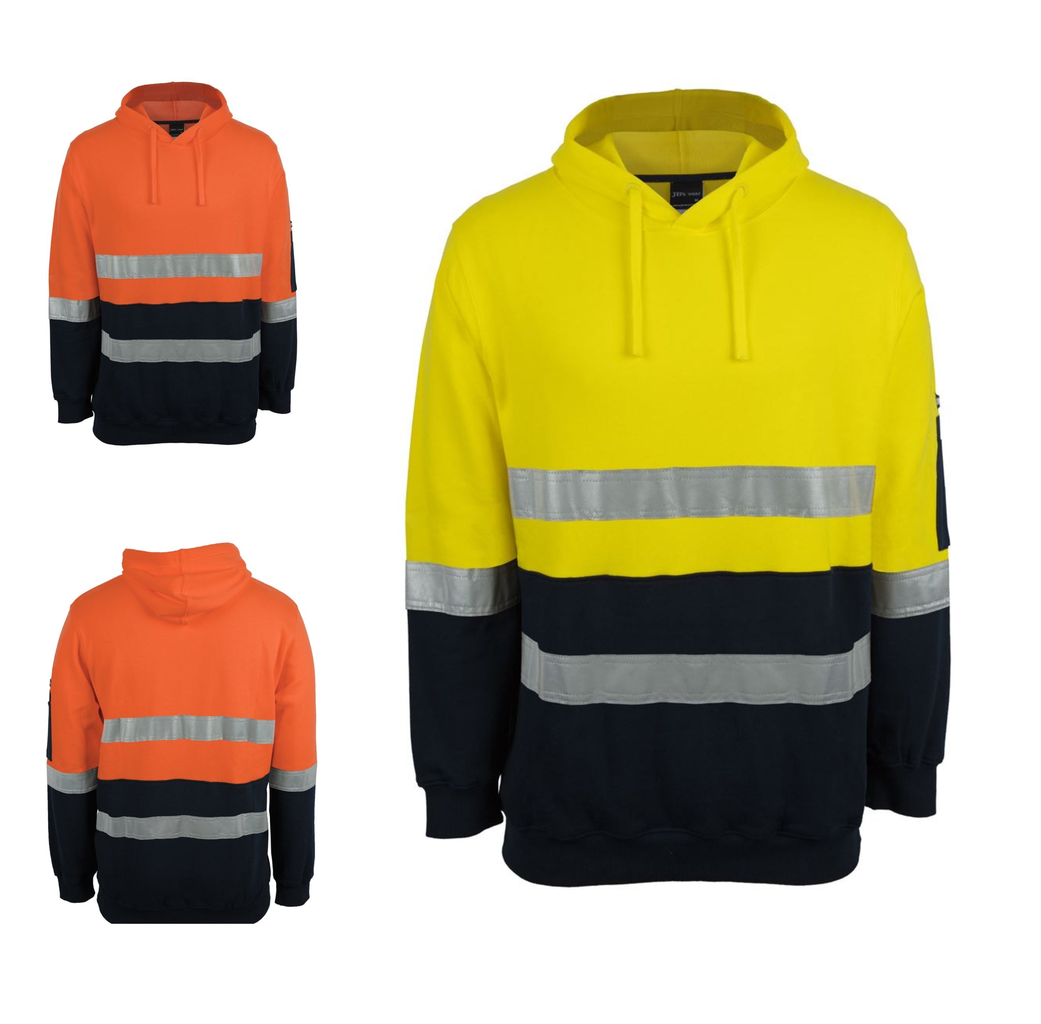 Adults Hi-Viz Reflective Tape Hoodie - Yellow/Navy Pullover With Pockets, Small, 100% Polyester Safety Sweatshirt