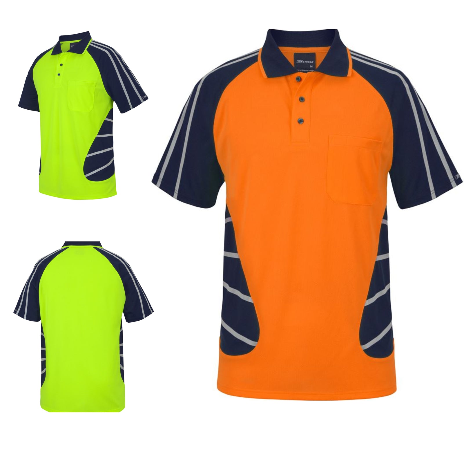 6HSSR Custom Hi Vis Polo with Navy Contrast Panels