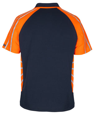 6HSSR Navy Base Polo with Hi Vis Contrast Panels -  Orange/Navy Back