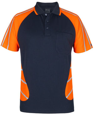6HSSR Navy Base Polo with Hi Vis Contrast Panels -  Orange/Navy
