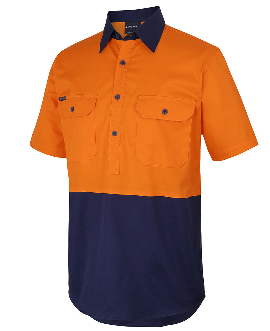 6HVCW JB'S HI VIS CLOSE FRONT S/S 150G WORK SHIRT