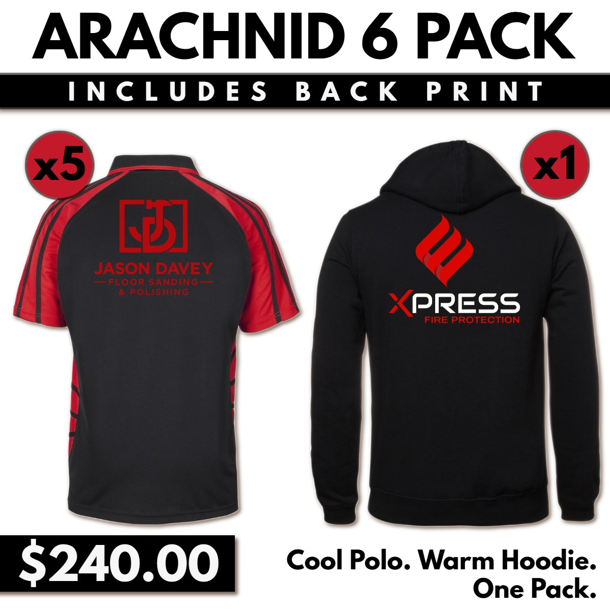 Arachnid Polo 6 Pack - 5 x 7APS - 1 x 3POH With Vinyl Print On Back