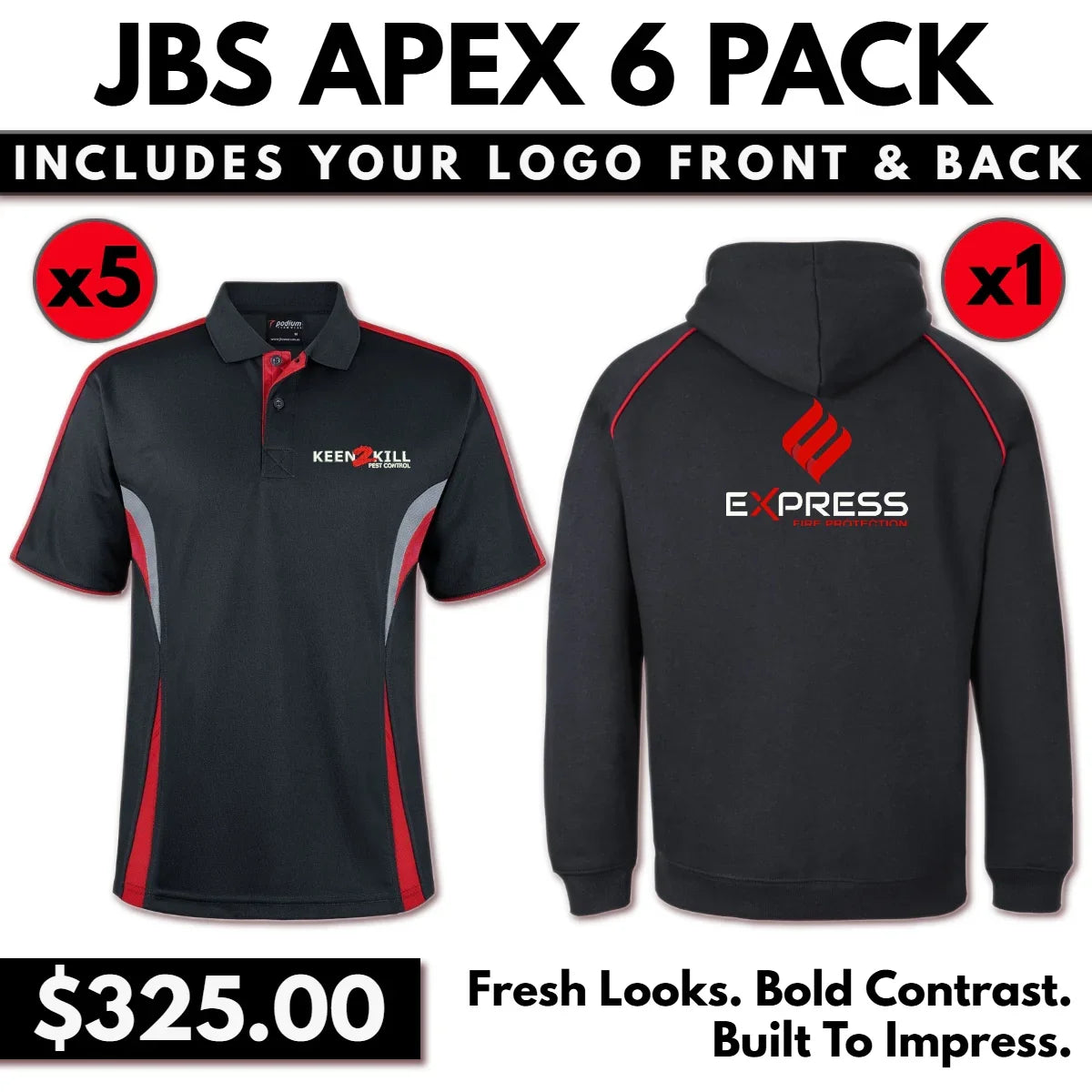 JBs Apex 6 Pack With Front Embroidery & Back DTF Print