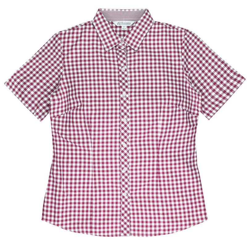 Brighton Embroidered Ladies Business Shirts Short Sleeve - Claret