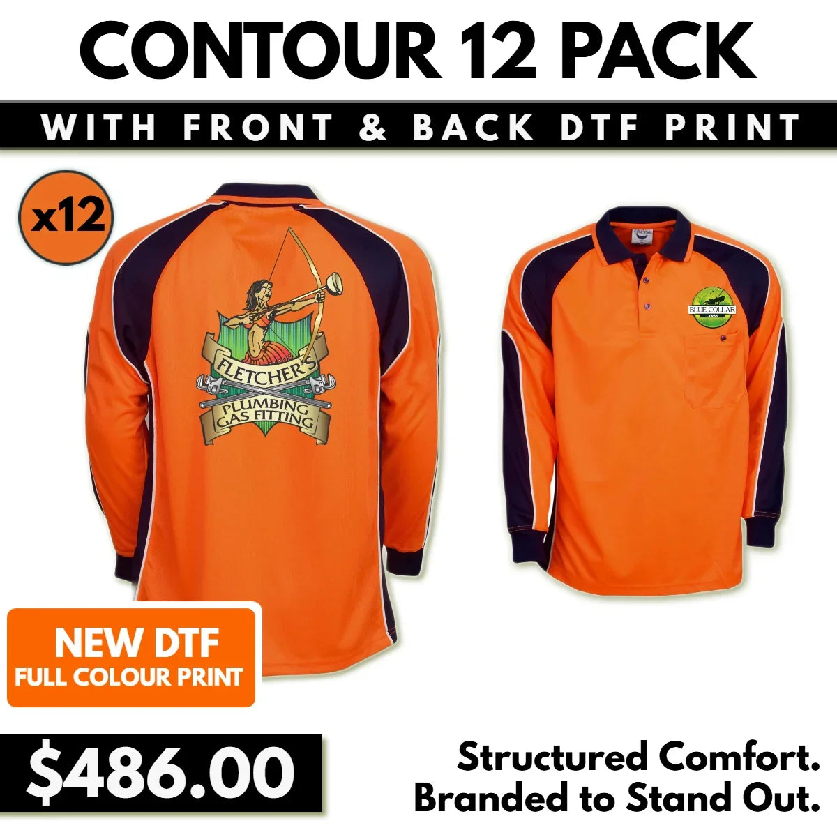 Contour 12 Pack – Hi-Vis Cooldry Side Panel Polos with Logo Print