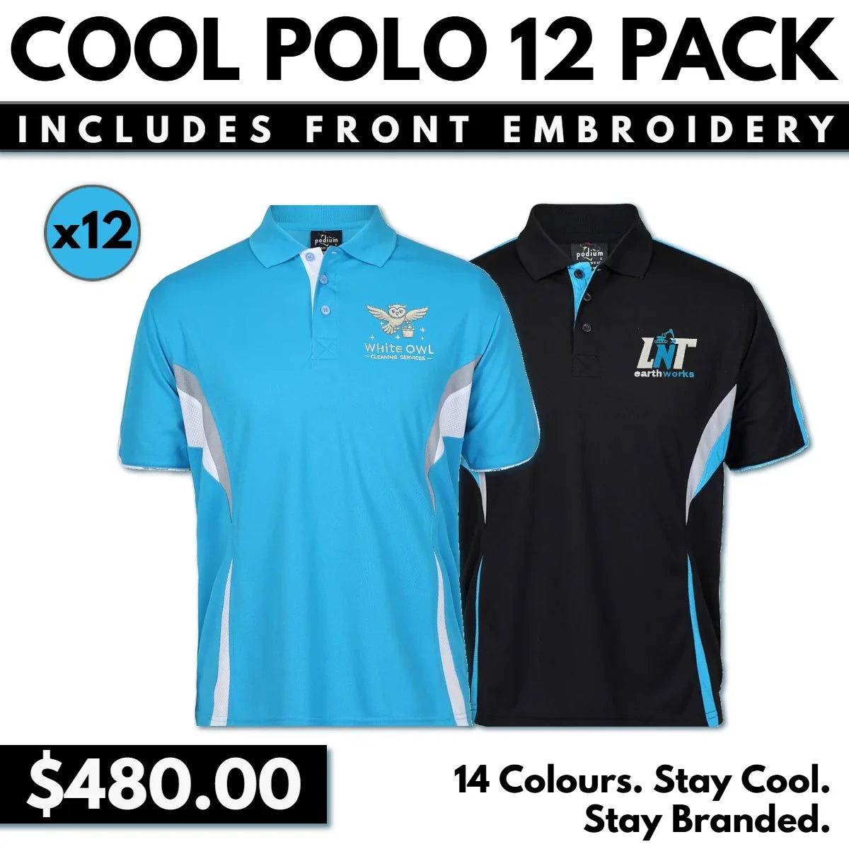 JBs Cool Polo 12 Pack - 12 x 7COP - Embroidered On Front - Safe-T-Rex Workwear Pty Ltd
