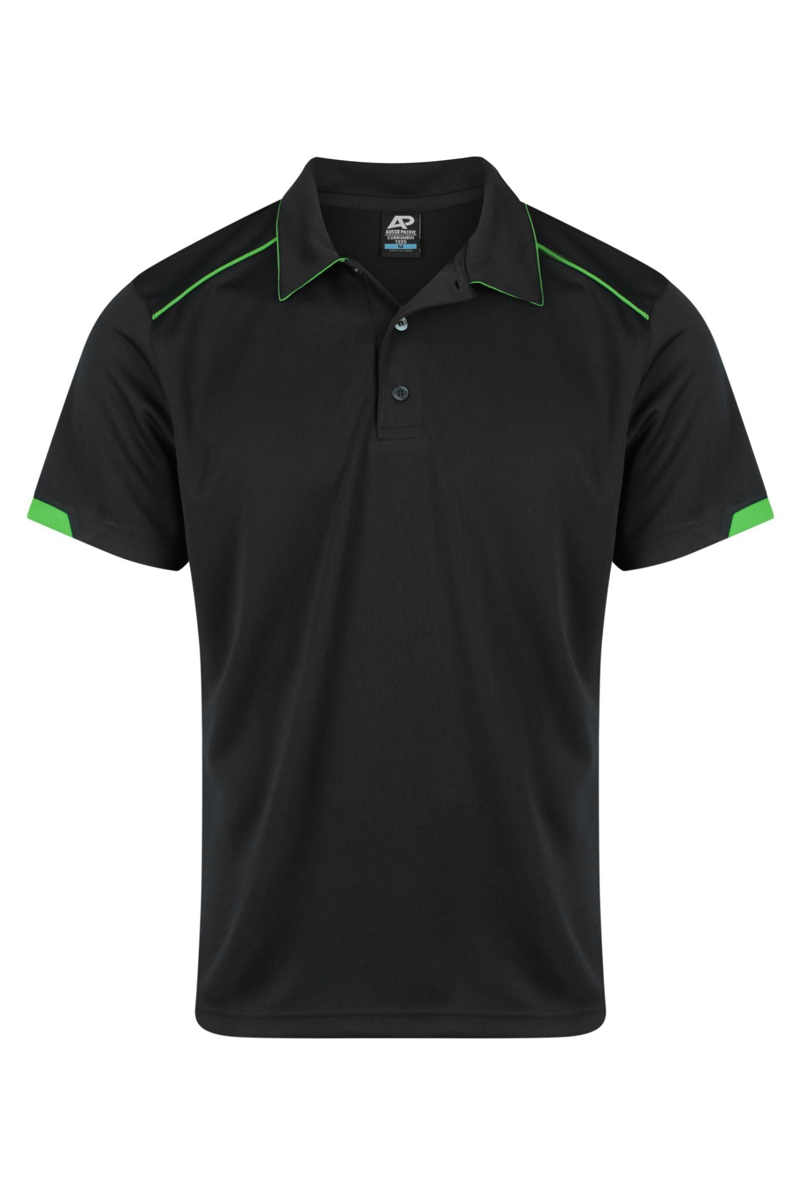 Currumbin Workwear Polo Shirts - Black/Kawa Green