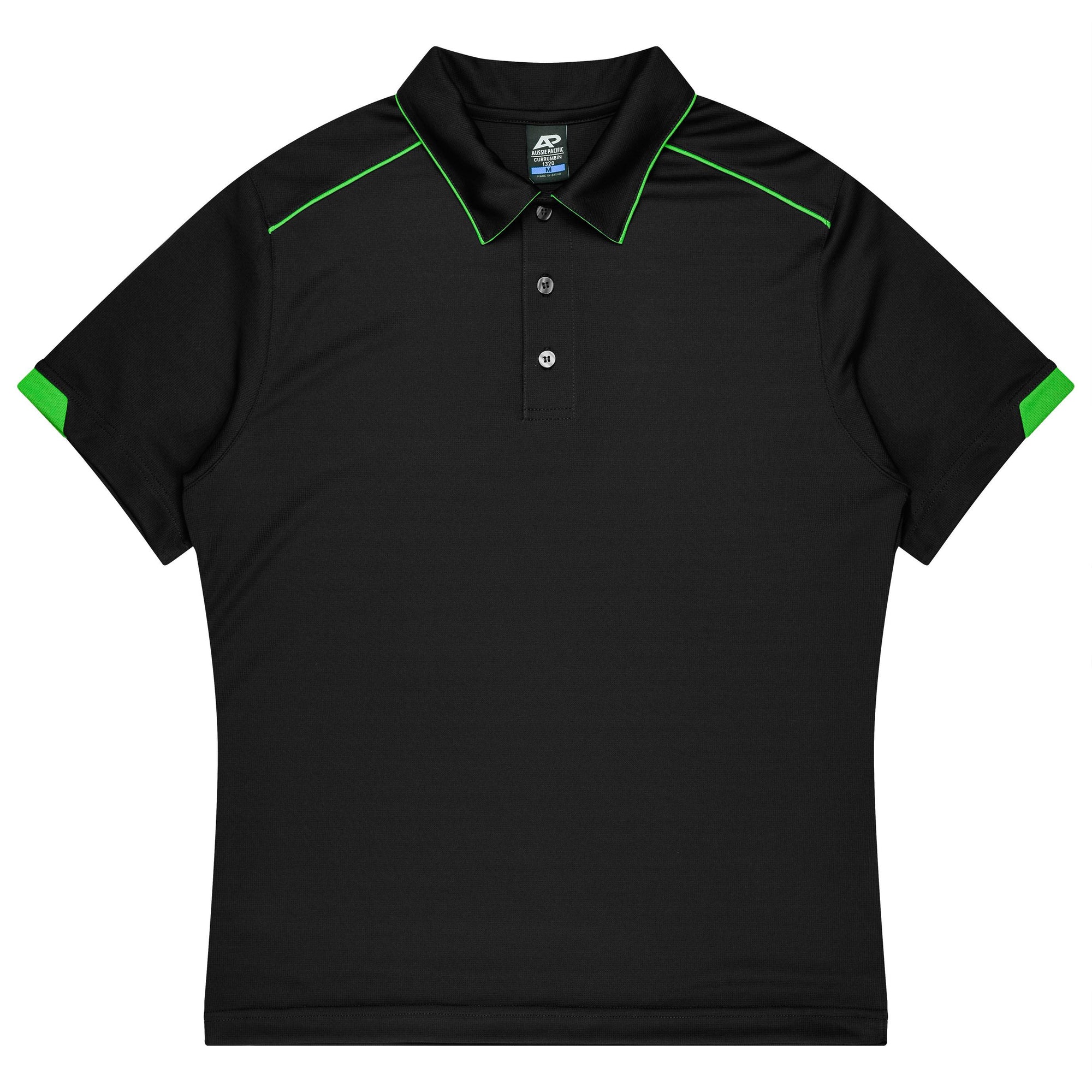 Custom Currumbin Kids Polo Shirts - Black/Kawa Green