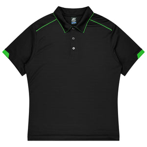 Custom Currumbin Kids Polo Shirts - Black/Kawa Green