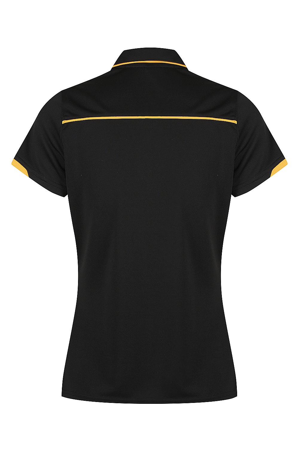 Custom Ladies Currumbin Work Polo Shirts Black/Gold Back | Safe-T-Rex Workwear Australia