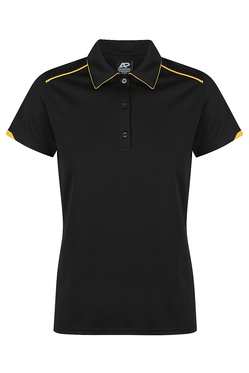 Custom Ladies Currumbin Work Polo Shirts Black/Gold | Safe-T-Rex Workwear Australia