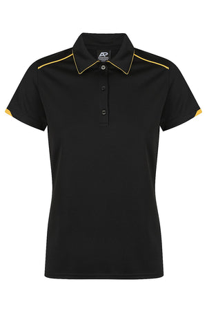 Custom Ladies Currumbin Work Polo Shirts Black/Gold | Safe-T-Rex Workwear Australia