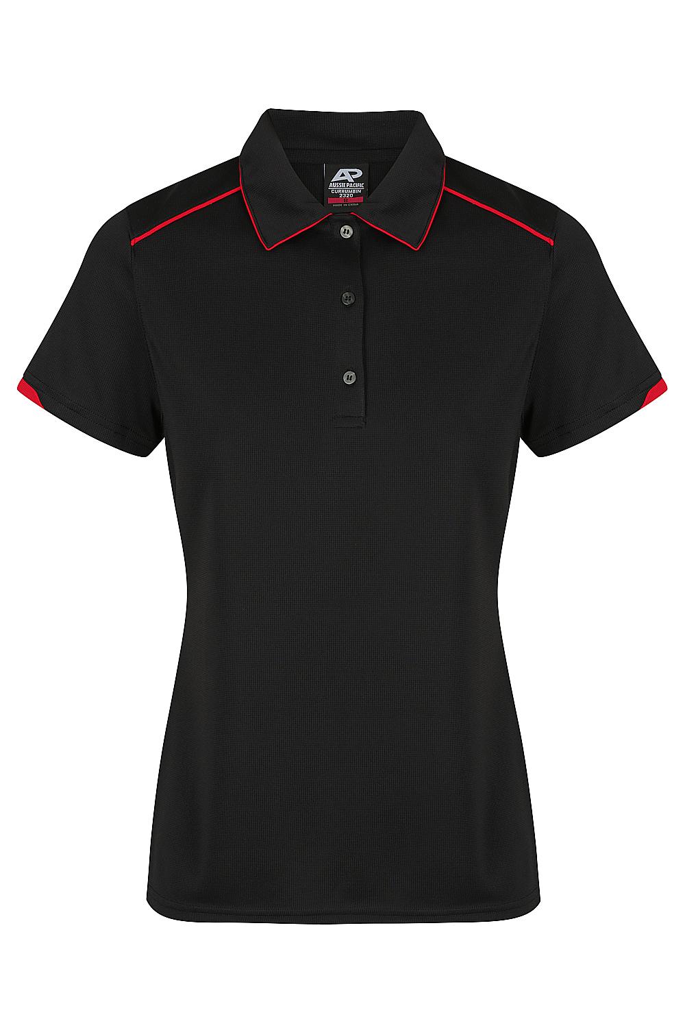 Custom Ladies Currumbin Work Polo Shirts Black/Red | Safe-T-Rex Workwear Australia