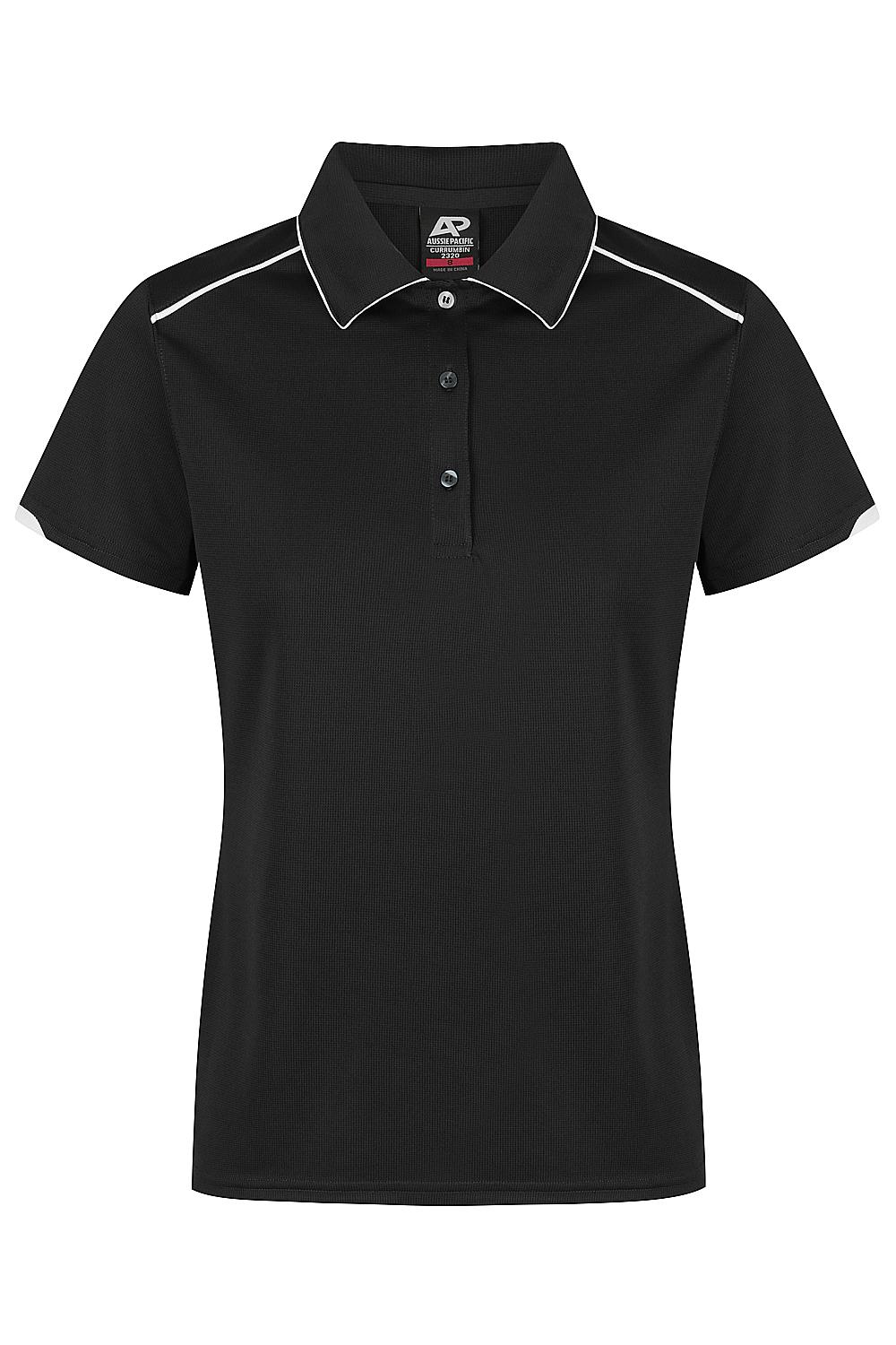 Custom Ladies Currumbin Work Polo Shirts Black/White | Safe-T-Rex Workwear Australia