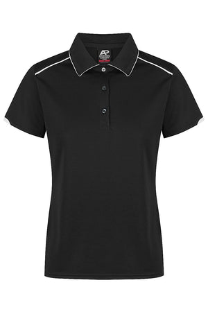 Custom Ladies Currumbin Work Polo Shirts Black/White | Safe-T-Rex Workwear Australia