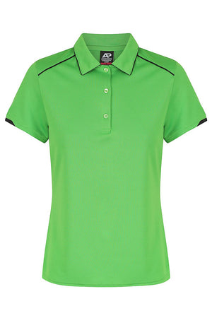 Custom Ladies Currumbin Work Polo Shirts - Kawa Green/Black | Safe-T-Rex Workwear Australia