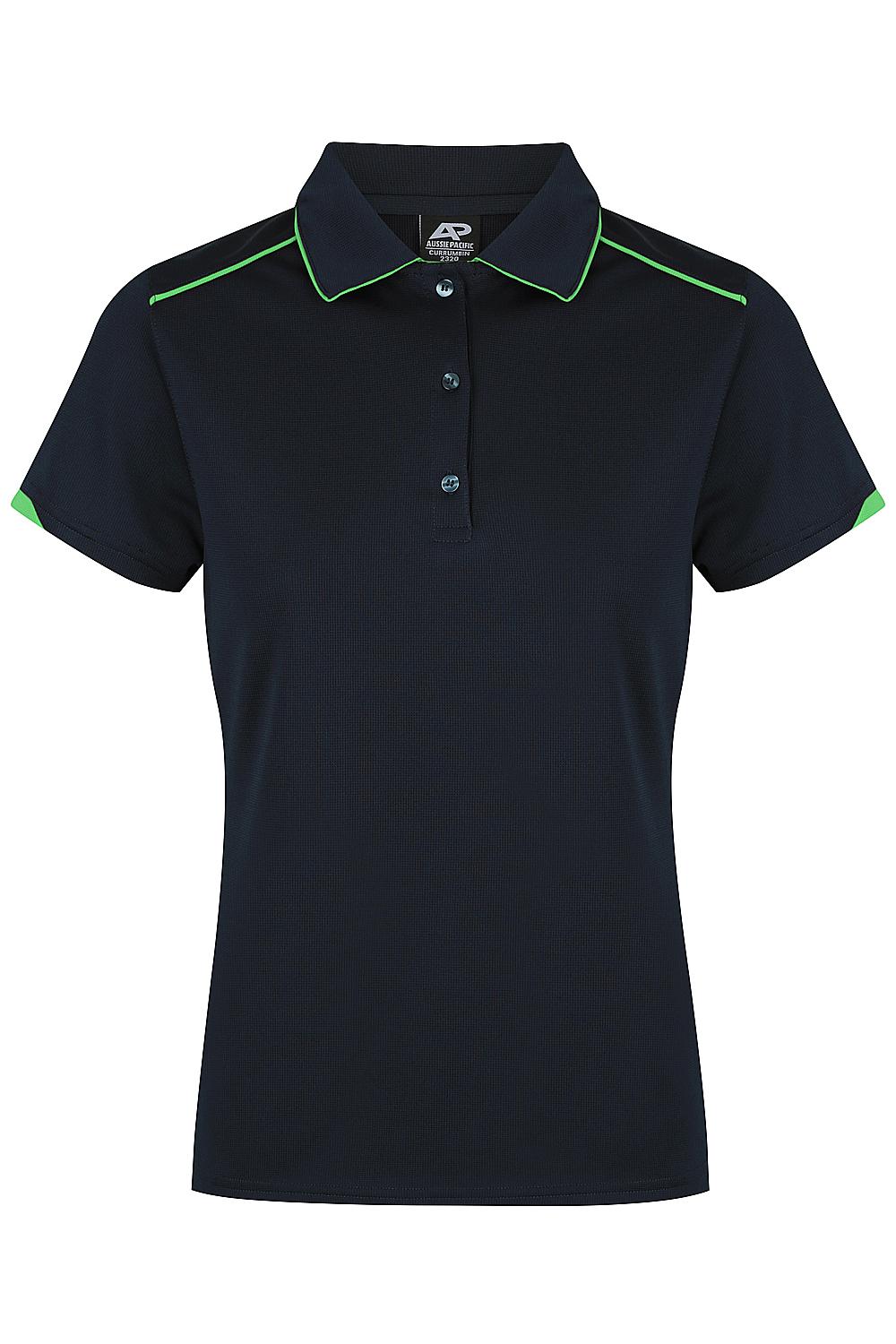 Custom Ladies Currumbin Work Polo Shirts - Navy/Kawa Green | Safe-T-Rex Workwear Australia