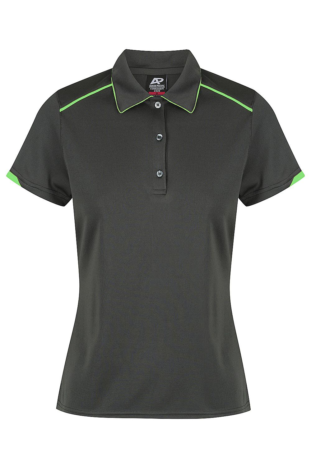 Custom Ladies Currumbin Work Polo Shirts Slate/Hi Viz Green | Safe-T-Rex Workwear Australia