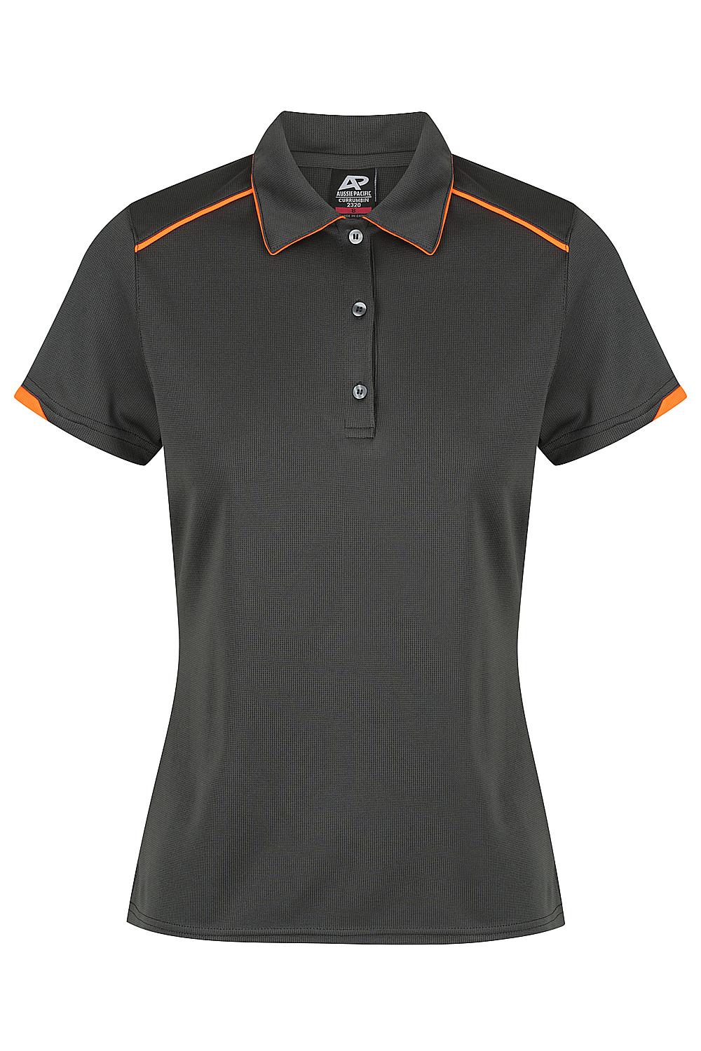 Custom Ladies Currumbin Work Polo Shirts - Slate/Hi Viz Orange | Safe-T-Rex Workwear Australia