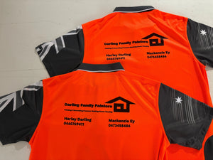 True Blue Aussie 5 Pack – Hi Vis Polos with Back Print & Shipping Included