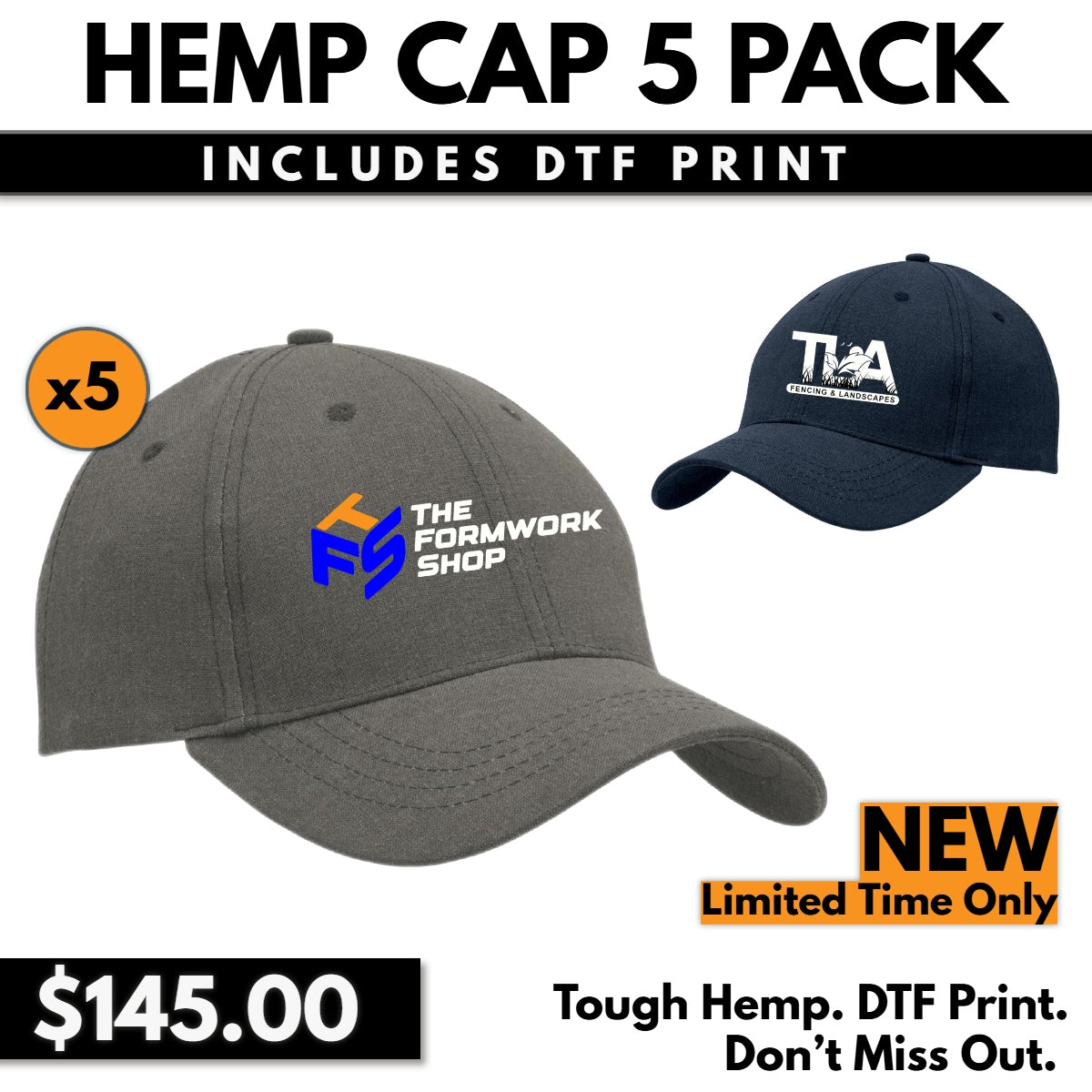 4383 Hemp Cap 5 Pack with DTF Print
