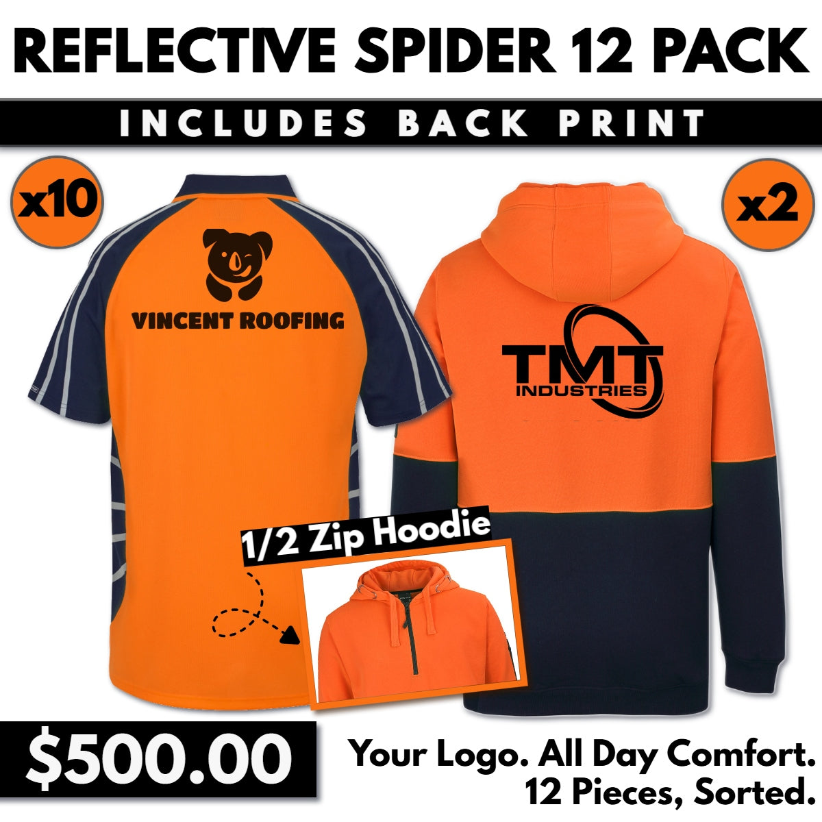 JB Reflective Spider 12 Pack – Custom Hi Vis Polos & Hoodies