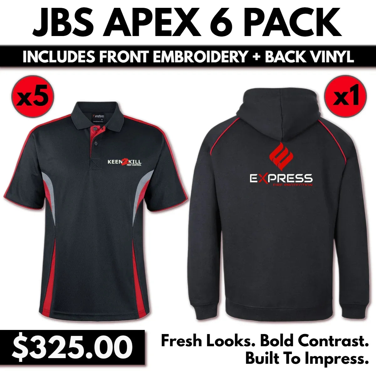 JBs Apex 6 Pack With Front Embroidery & Back Vinyl Print