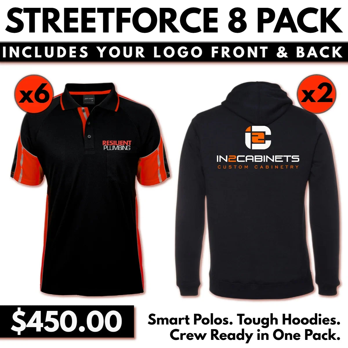 JBs Streetforce 8 Pack  With Front Embroidery & Back DTF Print