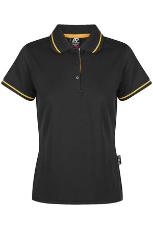 LADIES CUSTOM PRINTED COTTESLOE POLO - Black/Gold