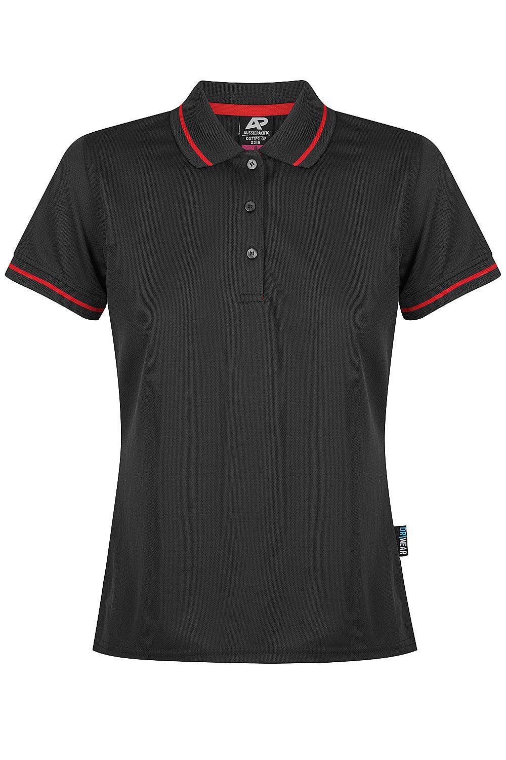 LADIES CUSTOM PRINTED COTTESLOE POLO - Black/Red