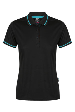 LADIES CUSTOM PRINTED COTTESLOE POLO - Black/Teal