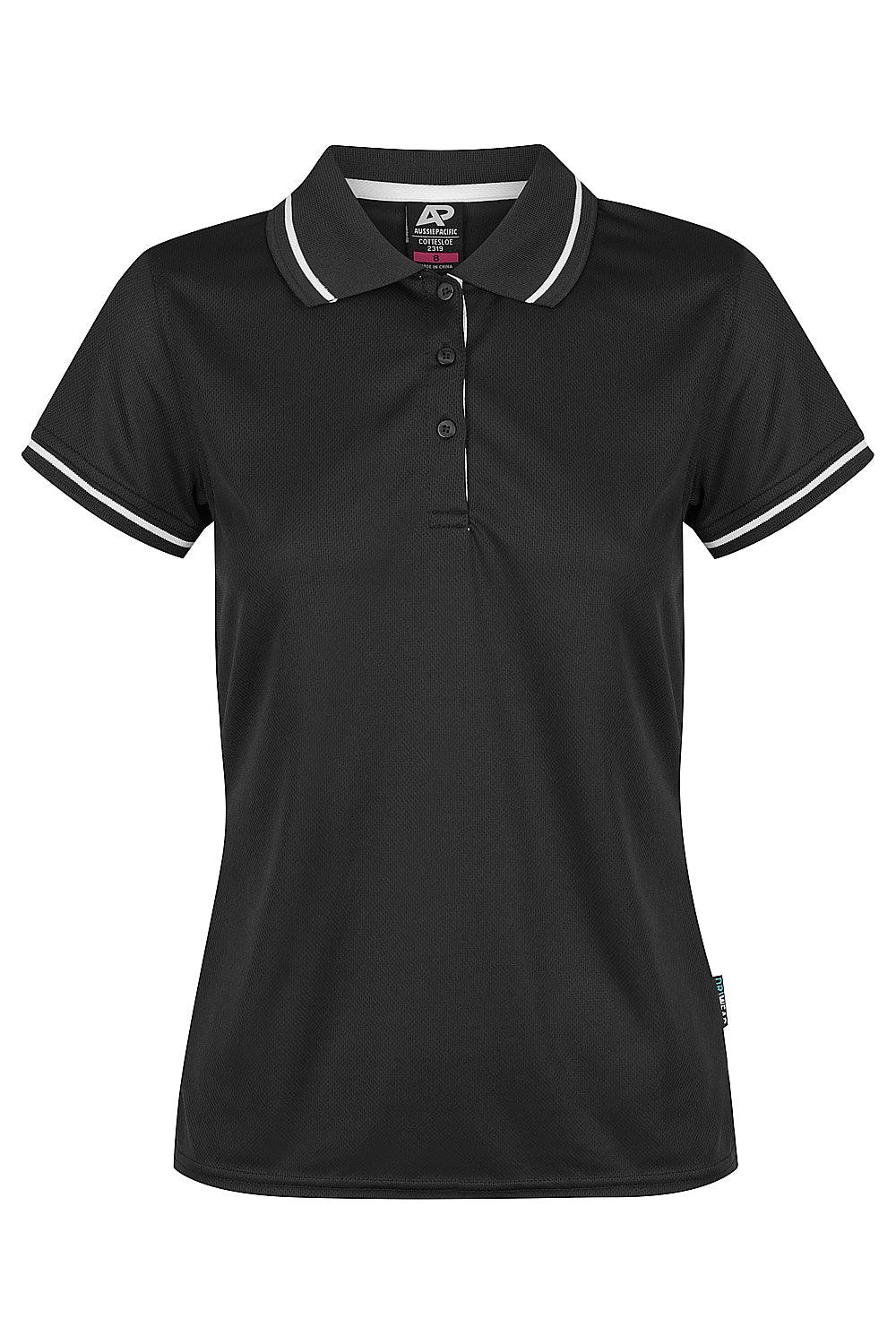 LADIES CUSTOM PRINTED COTTESLOE POLO - Black/White