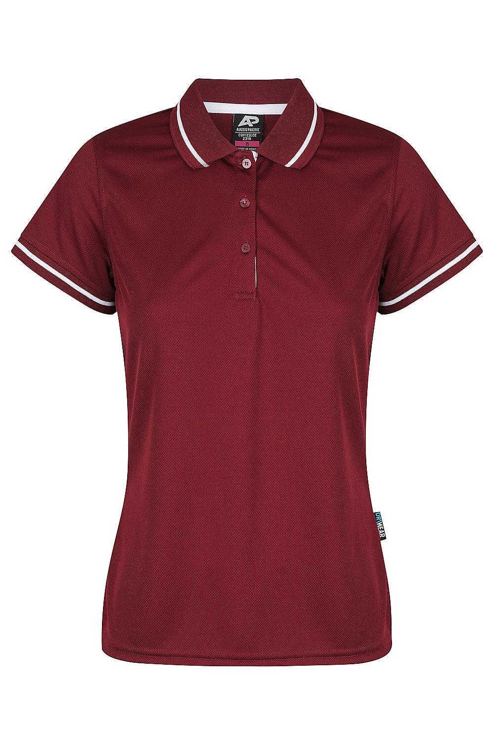 LADIES CUSTOM PRINTED COTTESLOE POLO - Maroon/White