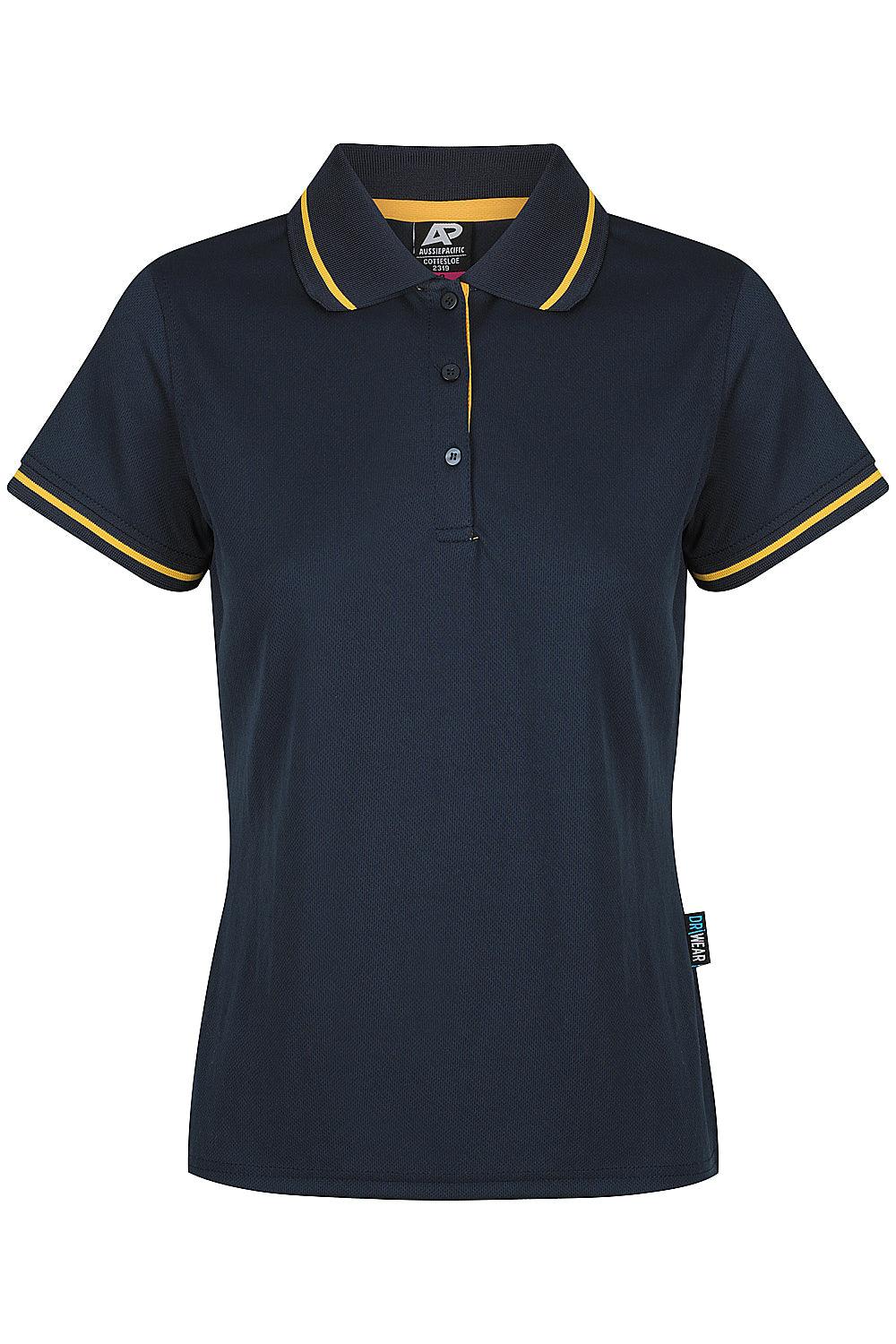 LADIES CUSTOM PRINTED COTTESLOE POLO - Navy/Gold