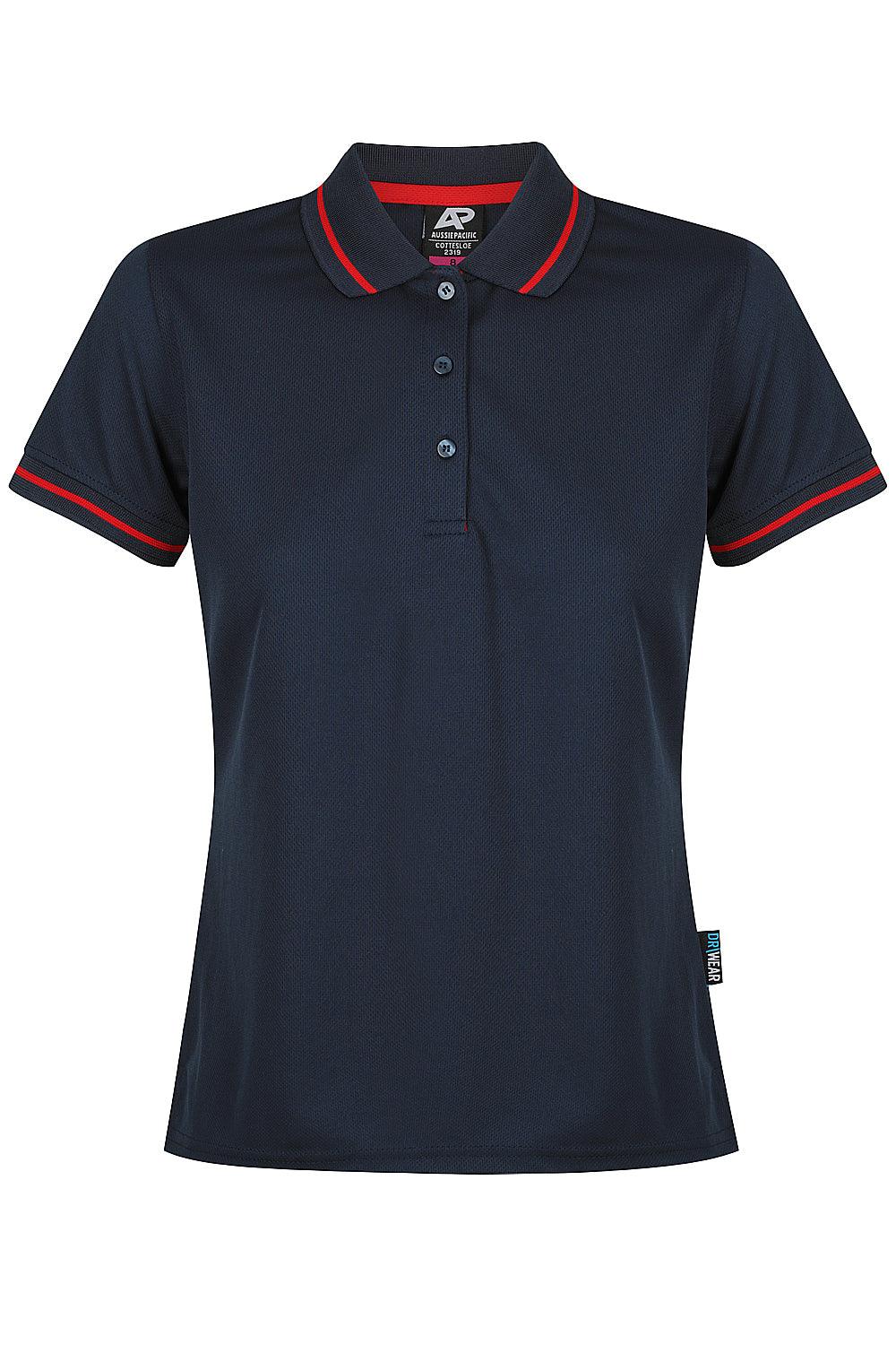 LADIES CUSTOM PRINTED COTTESLOE POLO - Navy/Red