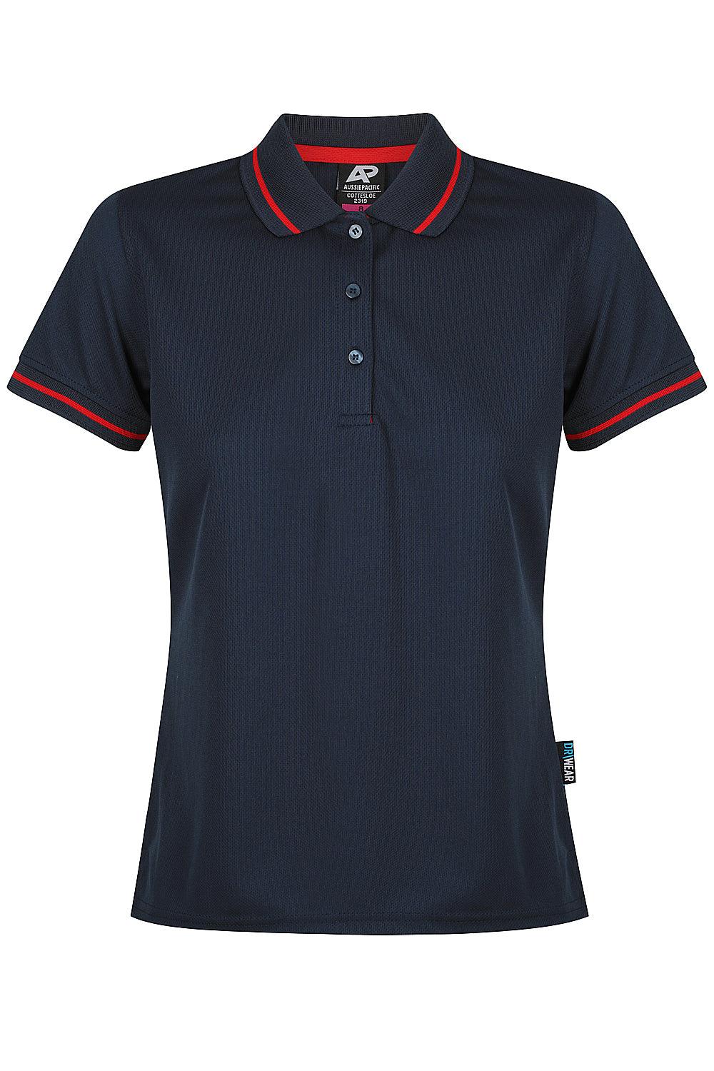 LADIES CUSTOM PRINTED COTTESLOE POLO - Navy/Red