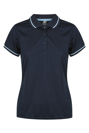 LADIES CUSTOM PRINTED COTTESLOE POLO  Navy/Sky