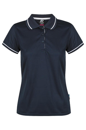 LADIES CUSTOM PRINTED COTTESLOE POLO - Navy/White