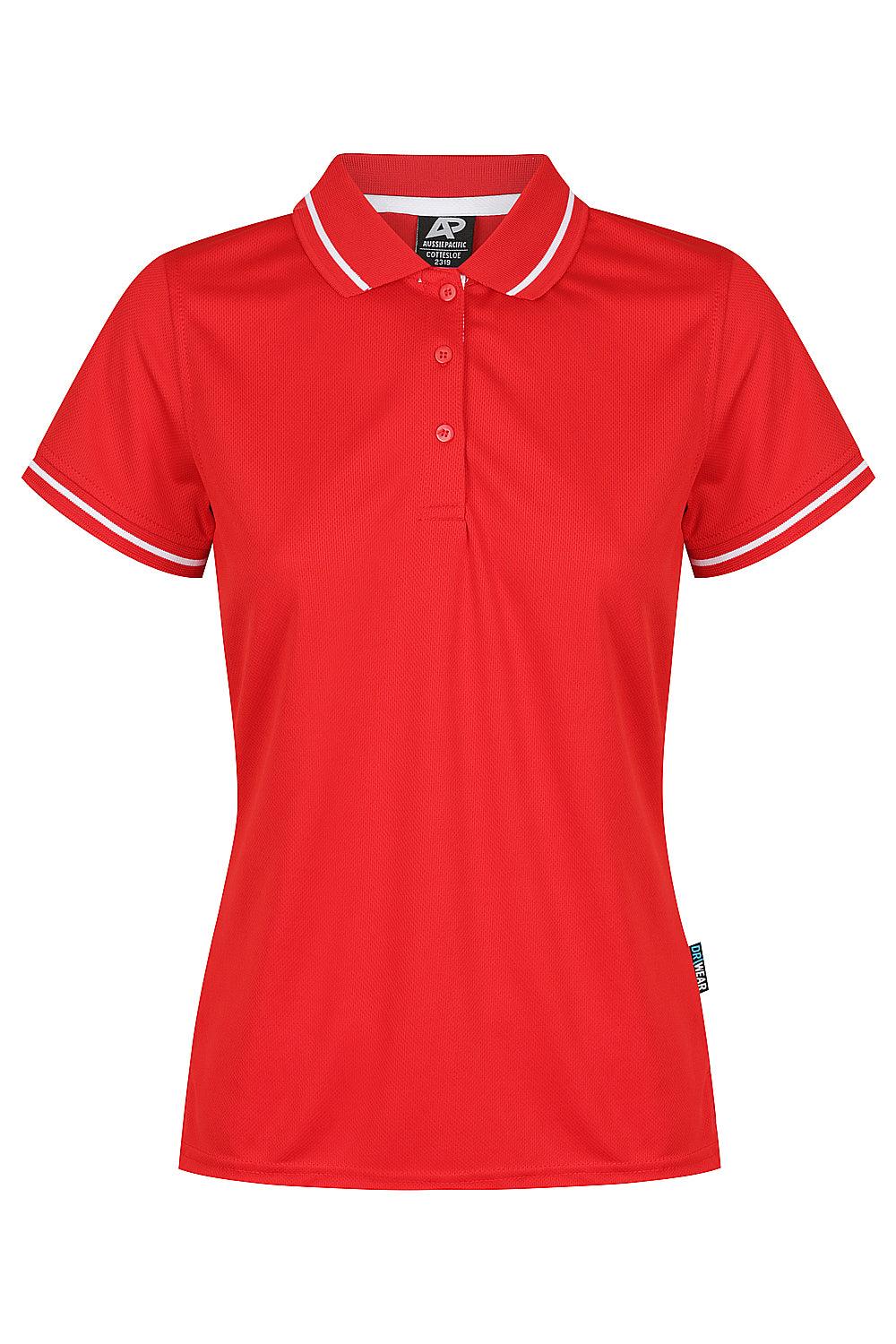 LADIES CUSTOM PRINTED COTTESLOE POLO  Red/White