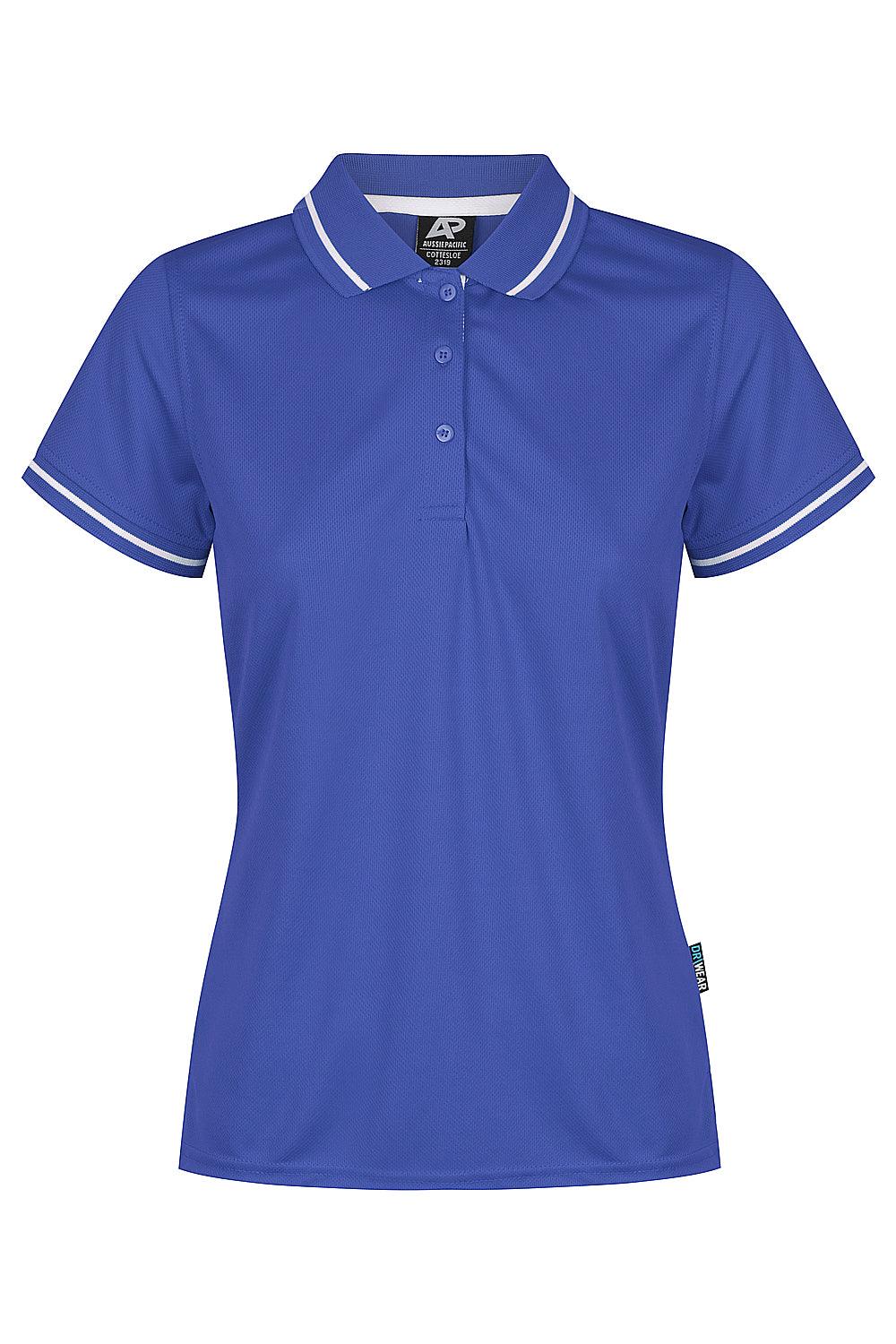 LADIES CUSTOM PRINTED COTTESLOE POLO - Royal/White