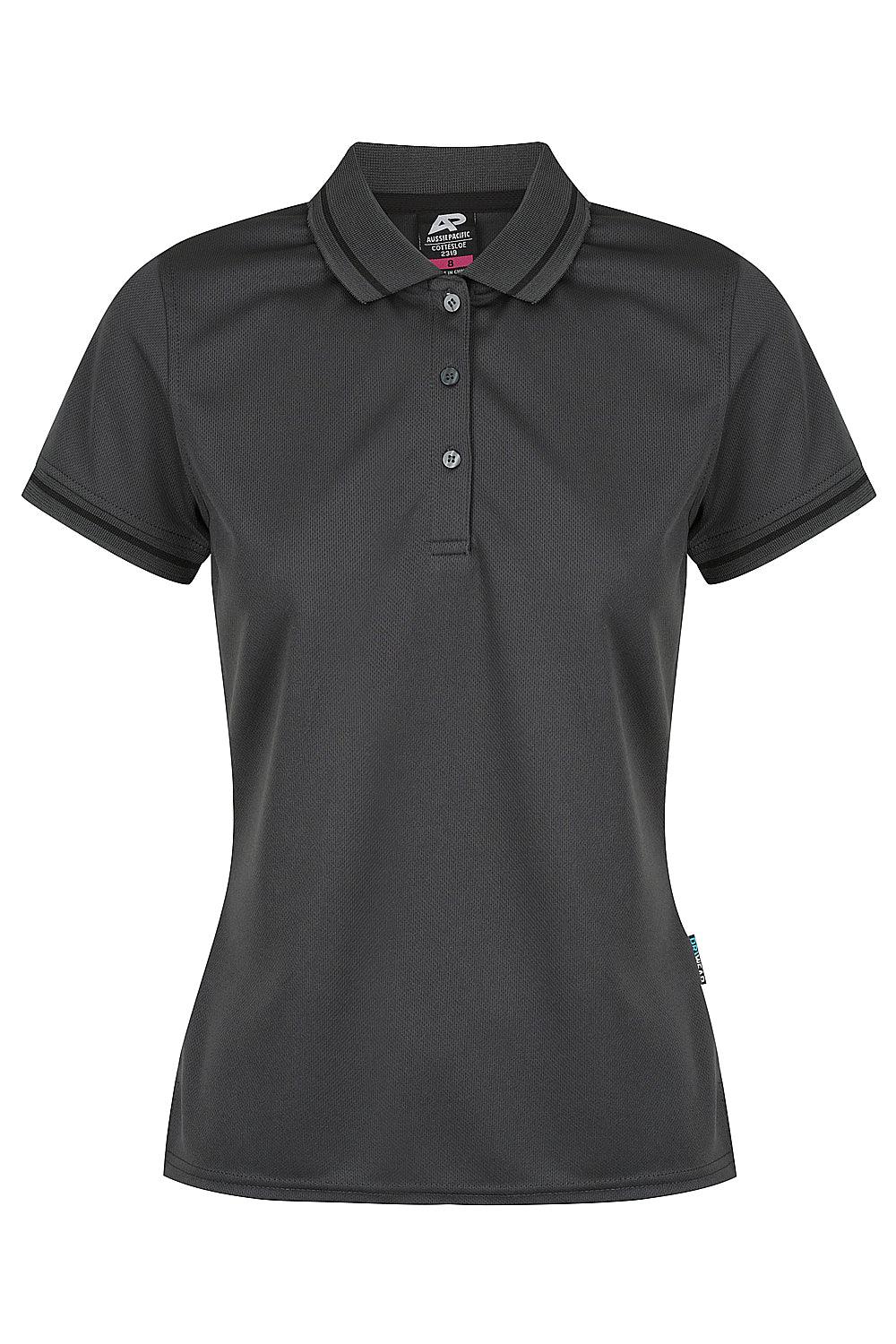 LADIES CUSTOM PRINTED COTTESLOE POLO - Slate/Black