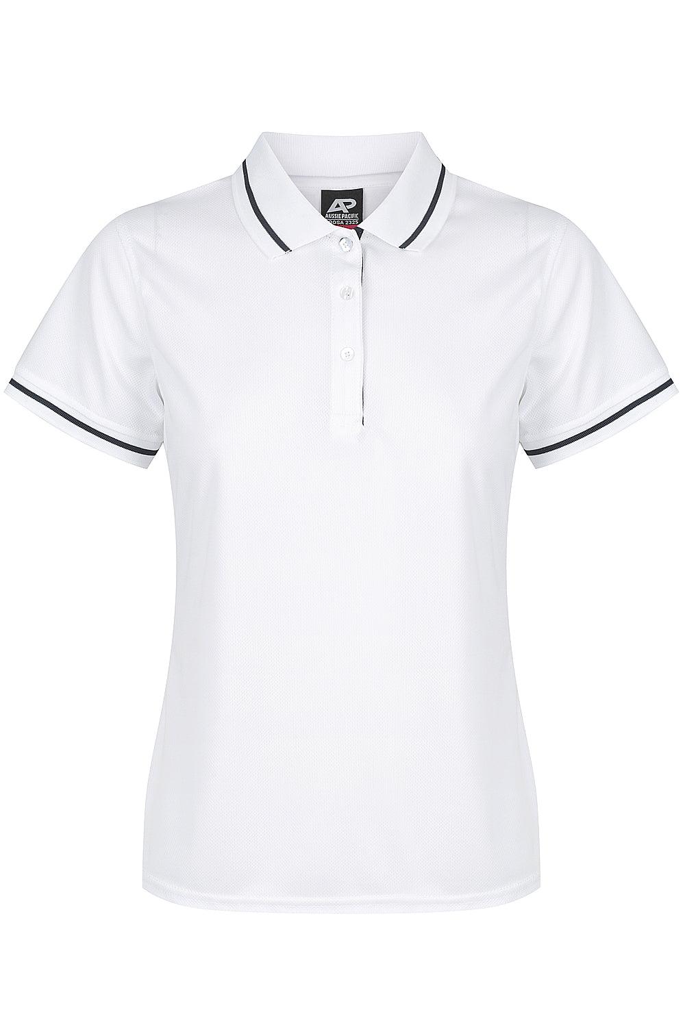 LADIES CUSTOM PRINTED COTTESLOE POLO - White/Navy