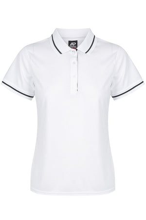 LADIES CUSTOM PRINTED COTTESLOE POLO - White/Navy