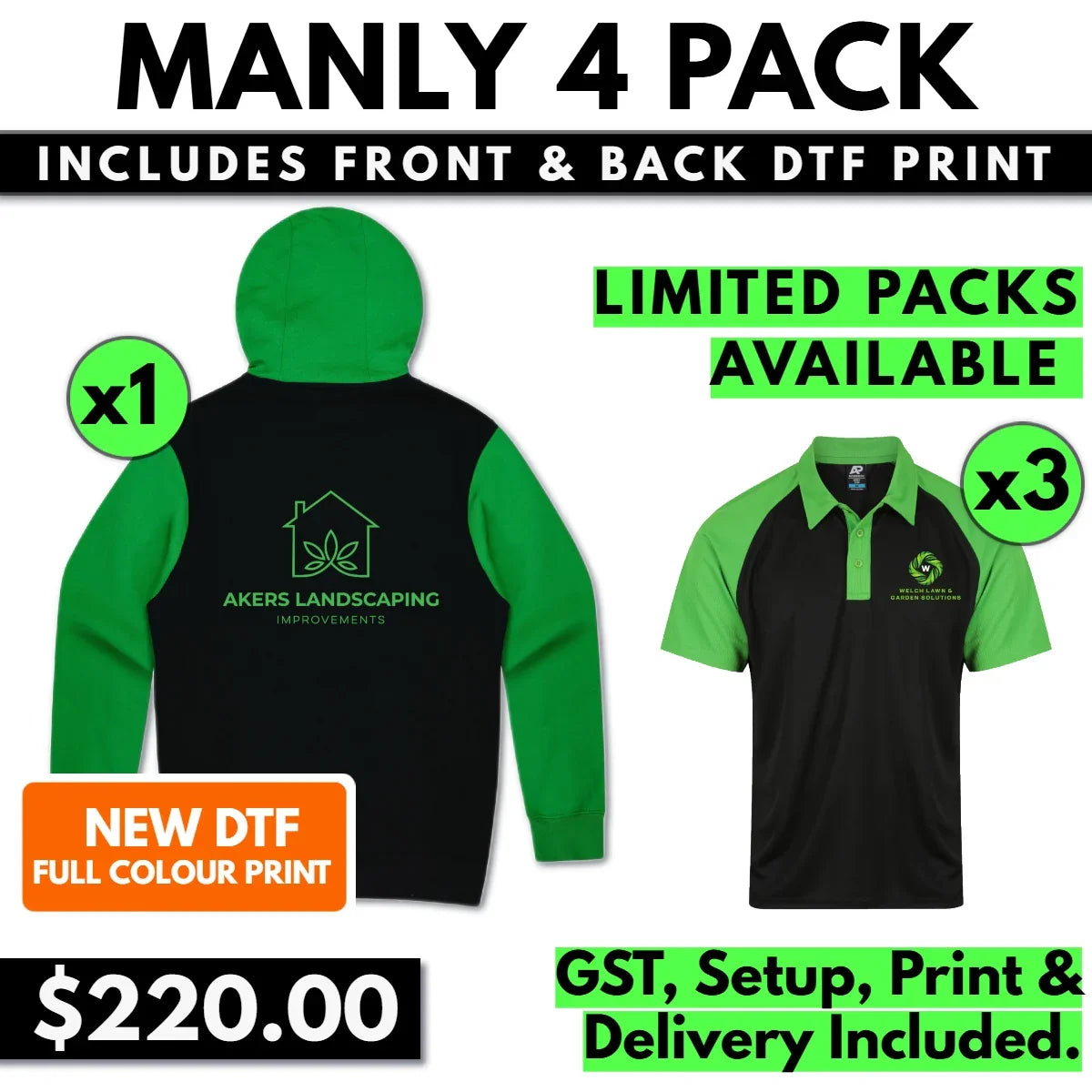 Manly 4 PACK with Front & Back DTF Print & SHIPPING INCLUDED