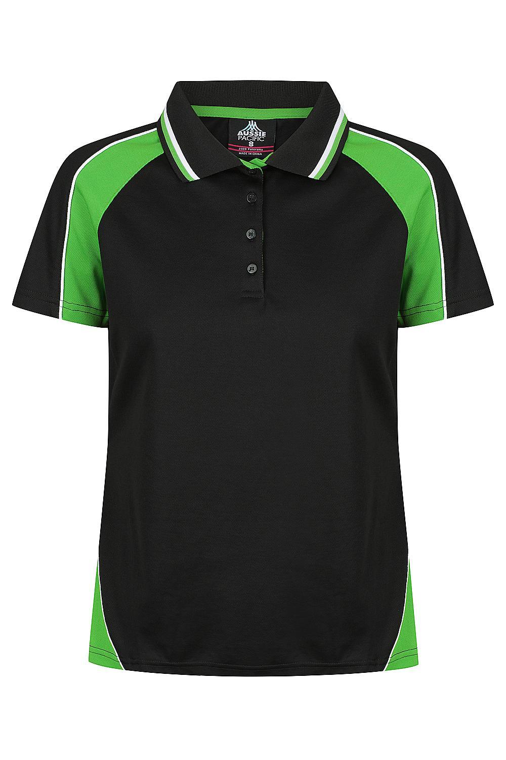 Panorama Ladies Work Shirts - Black/Green/White