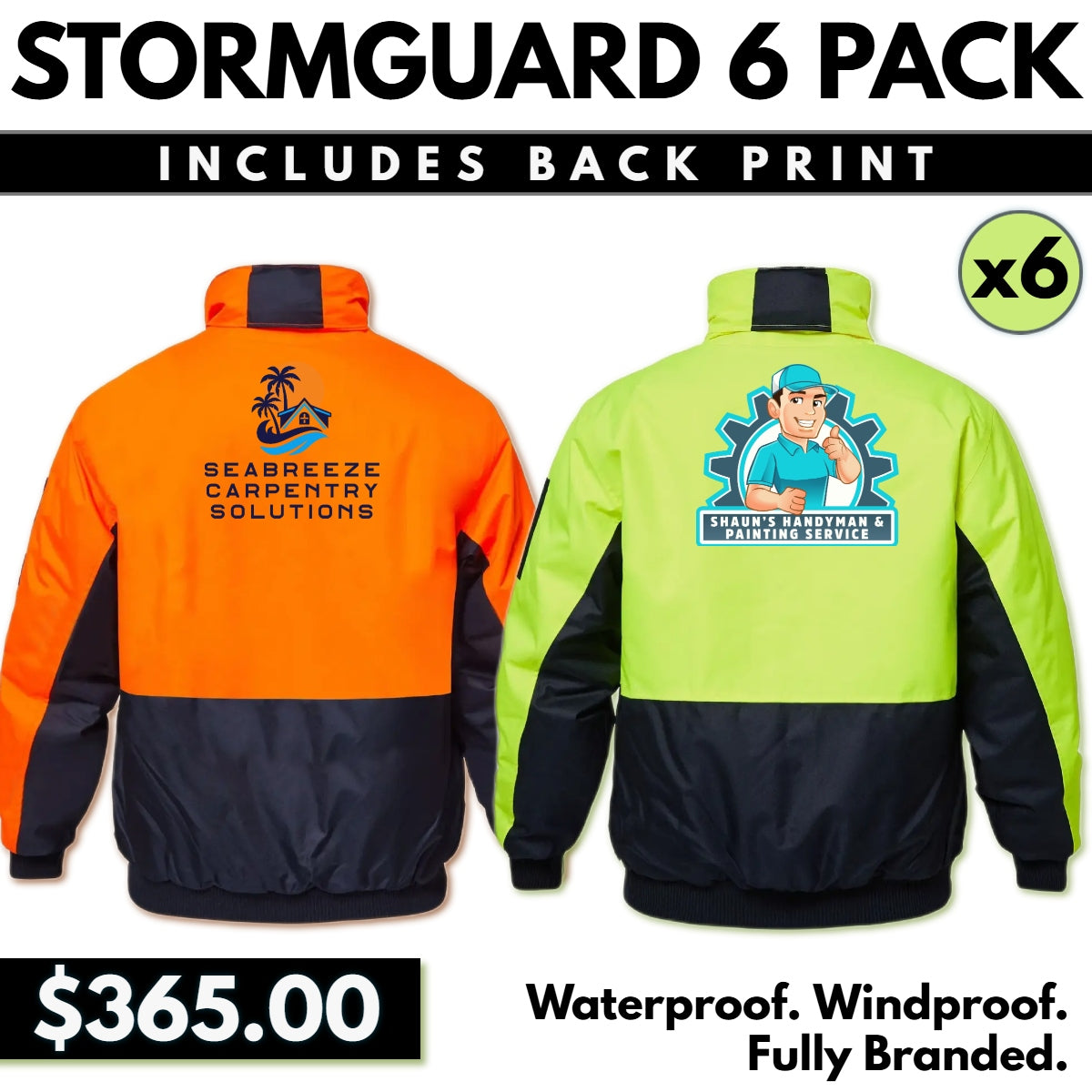 Stormguard 6 Pack – Custom Bomber Jackets with Back Vinyl Print