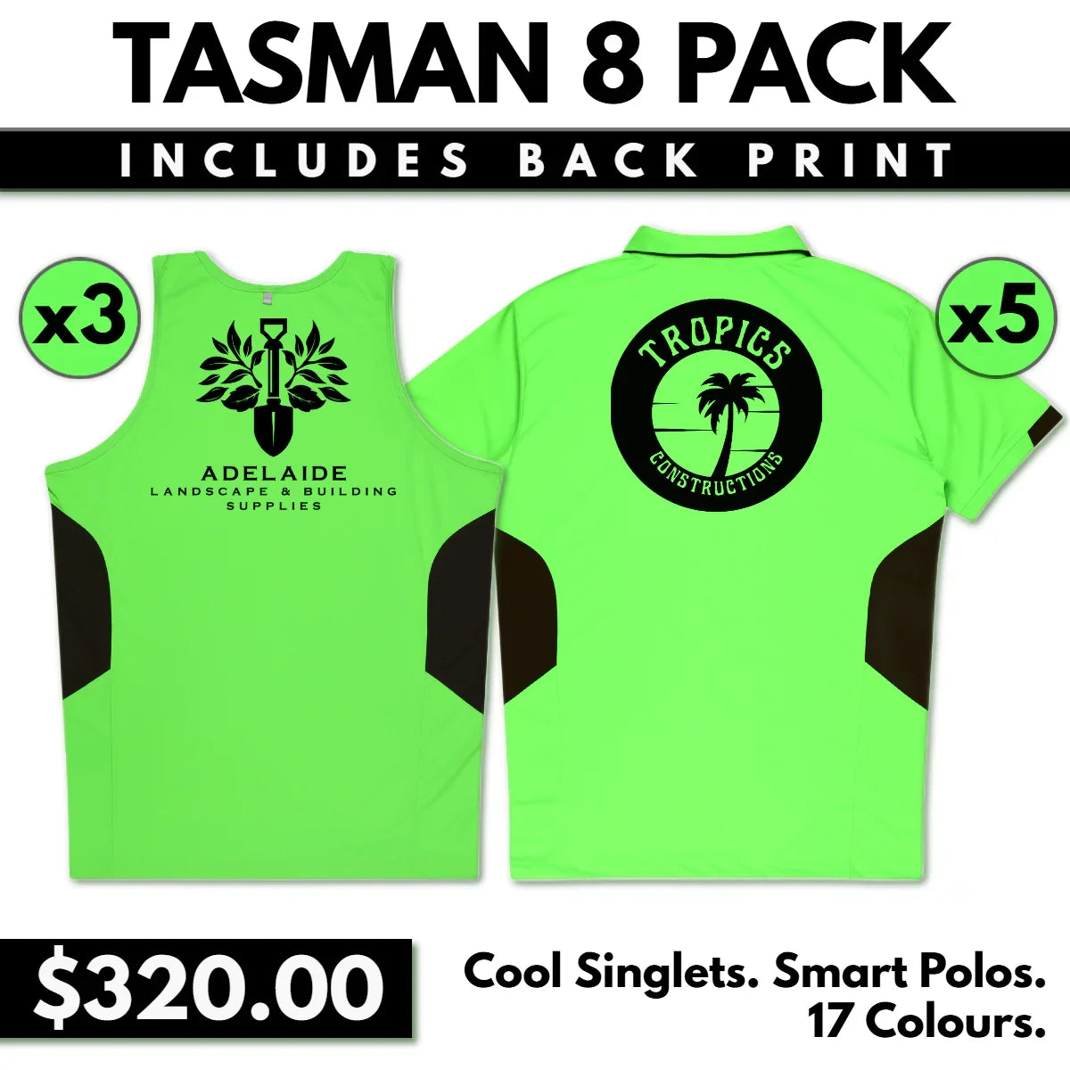 Tasman Contrast 8 Pack - 5 x 1311 - 3 x 1111 - With Vinyl Print On Back